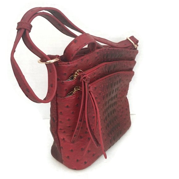 Red Croc Faux Leather Shoulder Bag Cross Body Shoulder Purse Cell Pocket Zipper - Picture 1 of 11